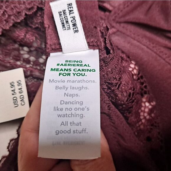 NWT Aerie Real Power Wireless Push Up Paisley Lace Bra Royal Berry Balconette - Picture 5 of 6